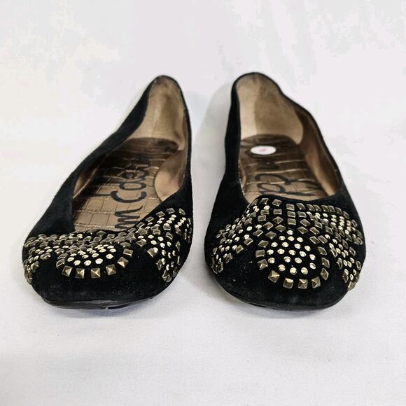 Sam Edelman Charleen Black Suede Leather Bronze Studded Toe Ballet Flats Size 8 - Picture 4 of 10